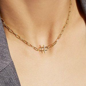 14K Gold Filled Pendant Choker Necklace  Cross Link Chain CZ Gemstone Necklace G